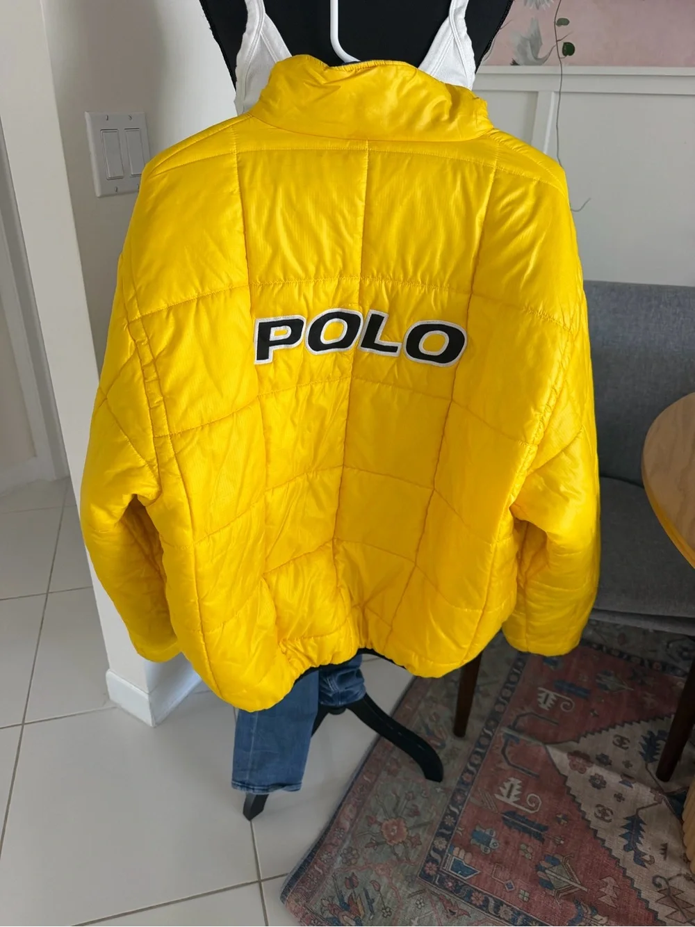 Vintage Polo Sport Ralph Lauren Puffer Jacket Reversible Yellow/blue Men Size XL